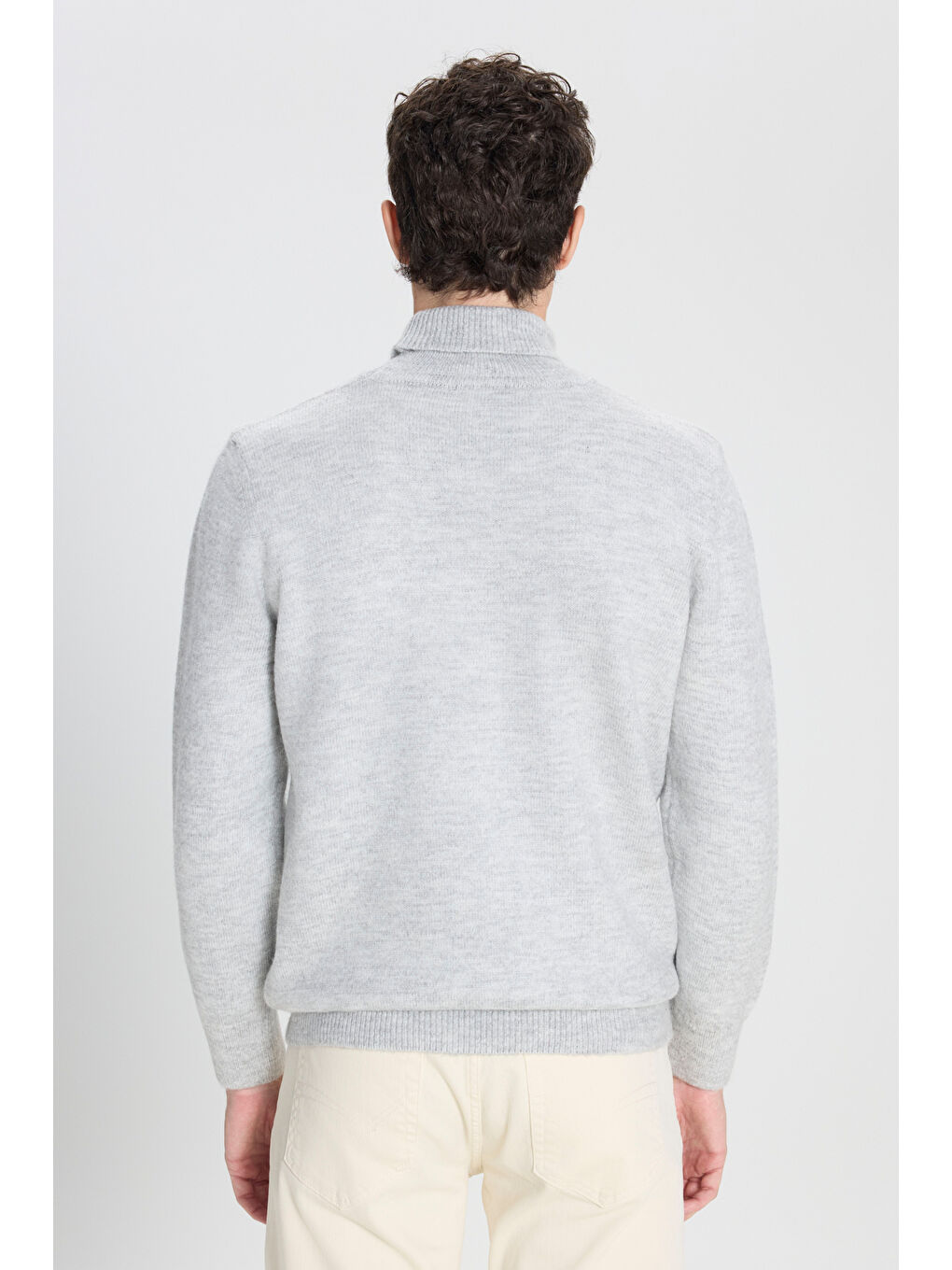 Erkek Gri Melanj Standart Fit Normal Kesim Tam Balıkçı Yaka Jakarlı Triko Kazak-9