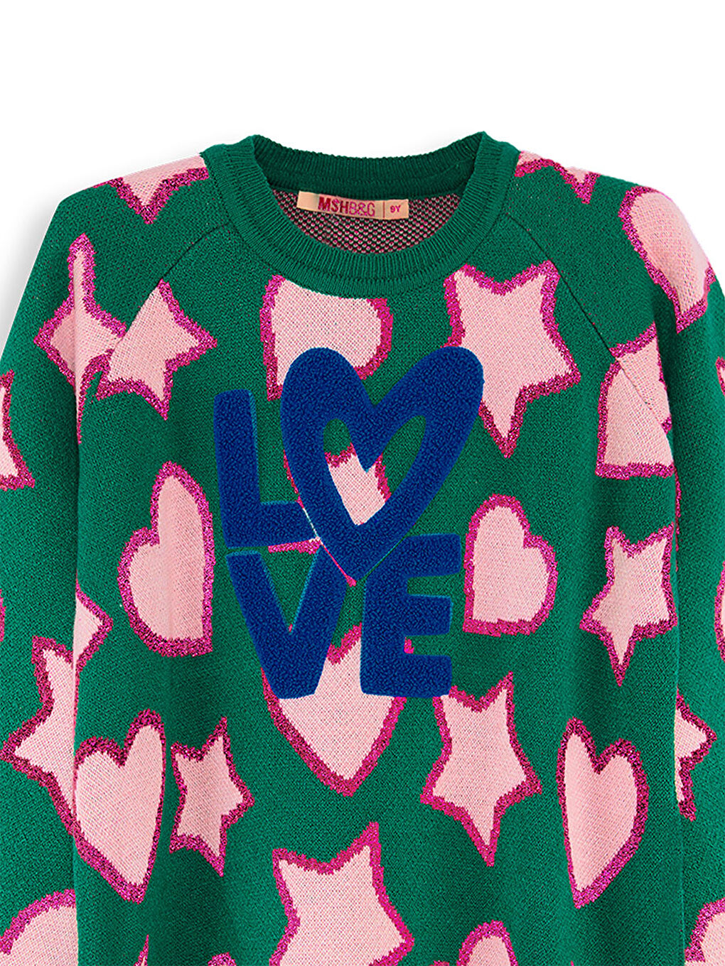 Yıldızlı Kalp Kız Çocuk Yeşil Triko Kazak-4