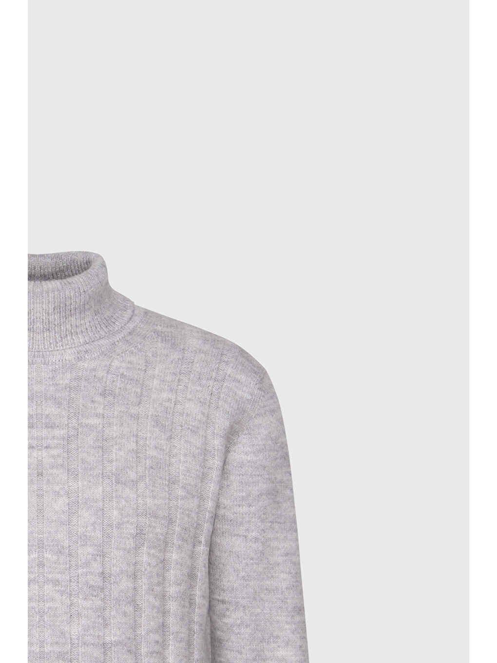 Erkek Gri Melanj Standart Fit Normal Kesim Tam Balıkçı Yaka Jakarlı Triko Kazak-11