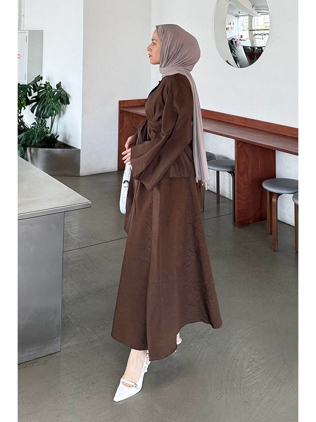 Bağcıklı Etek-Bluz İkili Takım Acı Kahverengi-3