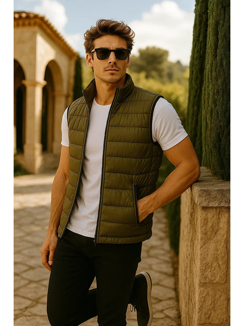 Erkek Kışlık Premium Trend Fermuarlı Haki Şişme Yelek-2