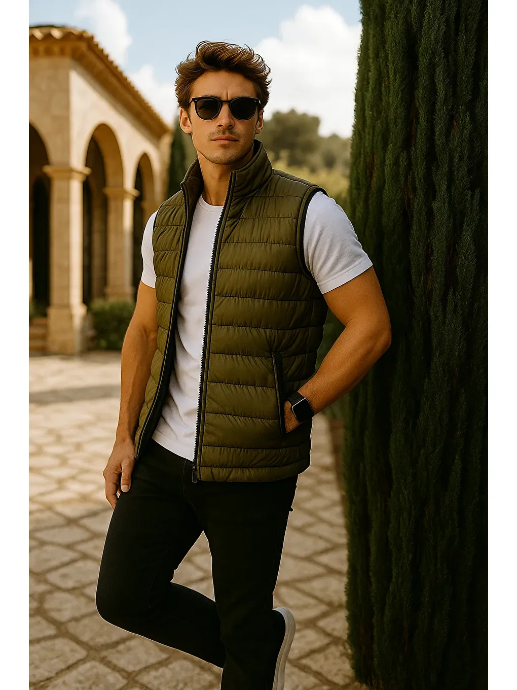 Erkek Kışlık Premium Trend Fermuarlı Haki Şişme Yelek-3