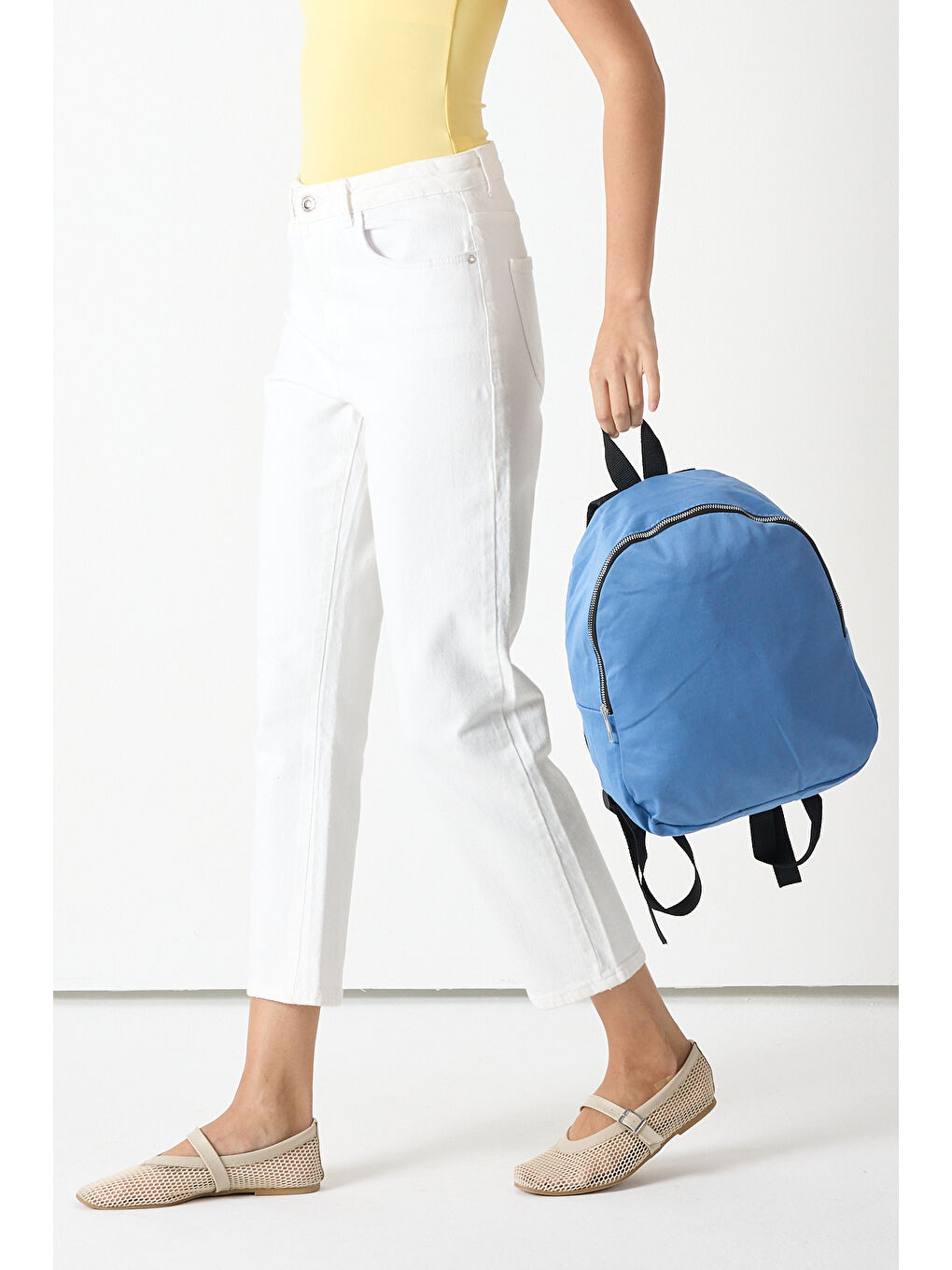 Mavi Kadın Sax Minimal Tasarım Kumaş Sırt Çantası-1
