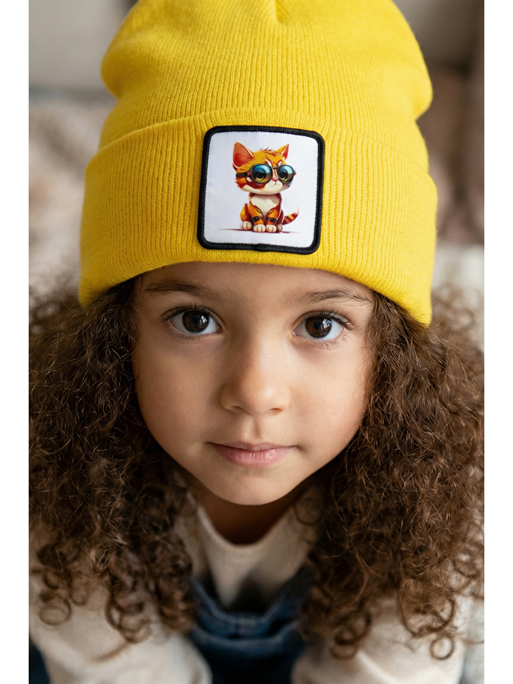Kedi Logolu Sarı Çocuk Bere-2