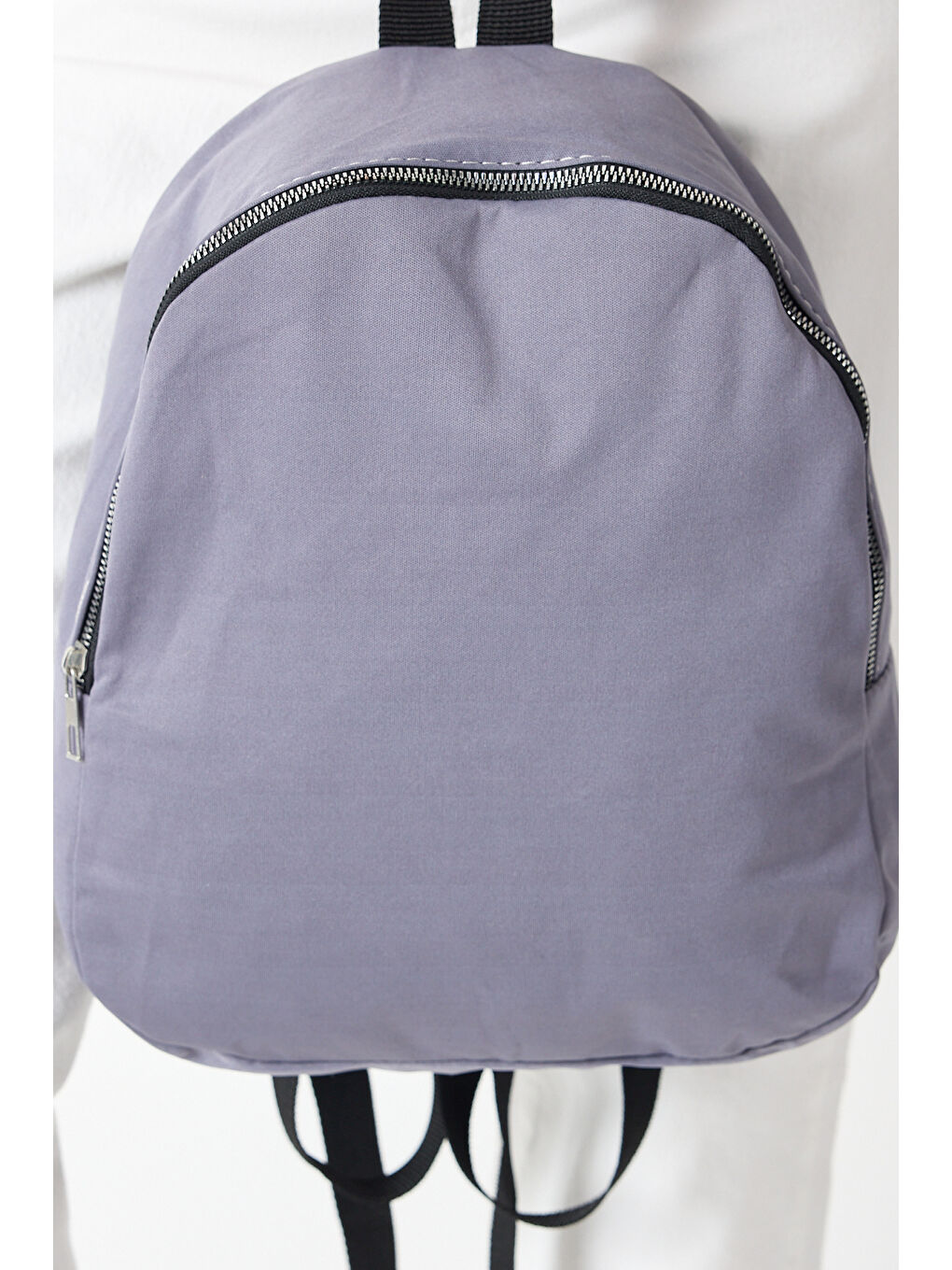 Gri Kadın Füme Minimal Tasarım Kumaş Sırt Çantası-3