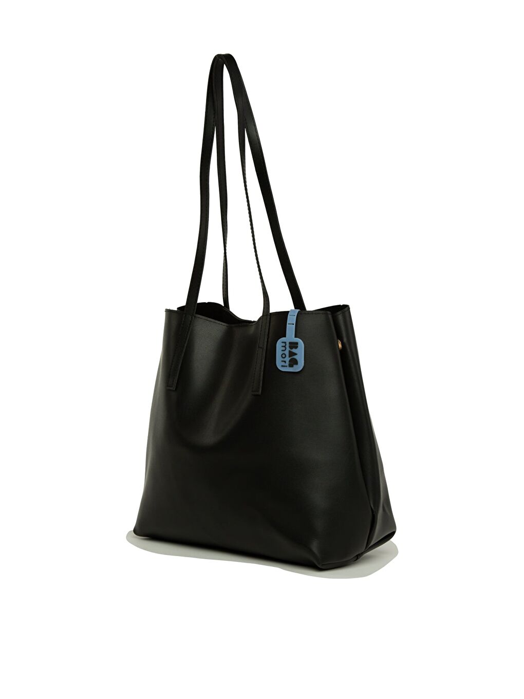 Siyah Yandan Çıtçıtlı İnce Askılı Tote Çanta-1