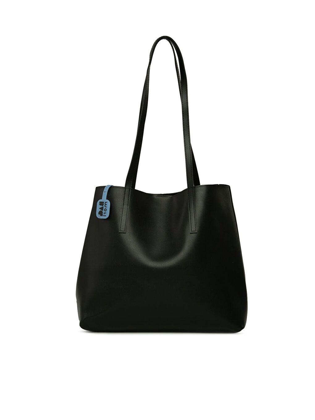 Siyah Yandan Çıtçıtlı İnce Askılı Tote Çanta-2