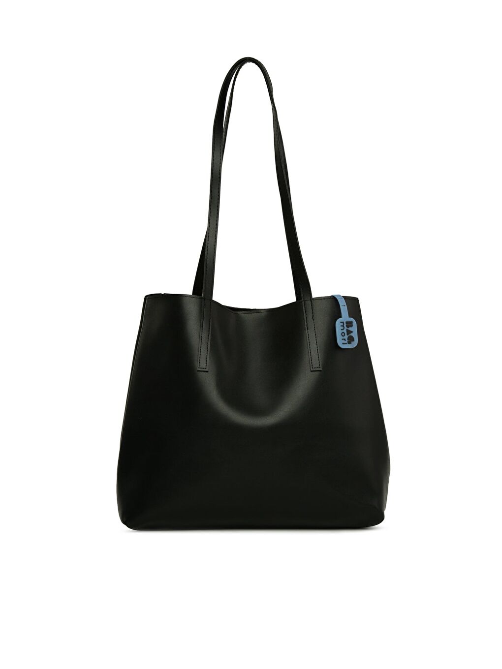 Siyah Yandan Çıtçıtlı İnce Askılı Tote Çanta-3