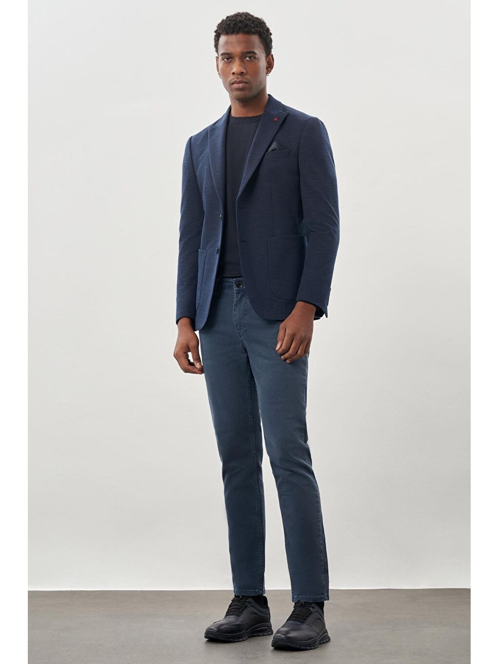 Koyu Lacivert Örme Kılıç Yaka 6 Drop Slim Fit Ceket 1002245155-1