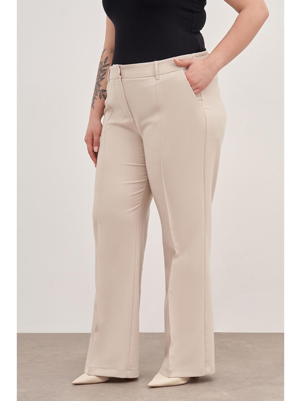 Mylinemoda Ekru Düz Kesim Klasik Pantolon - 4