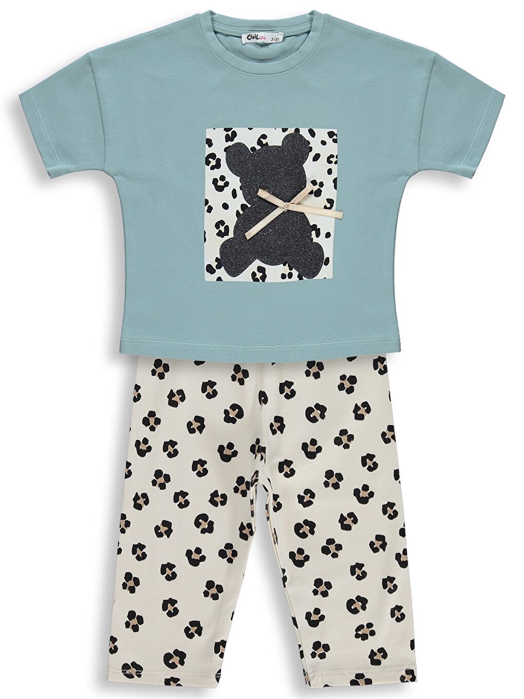 Girls Leopar Ayıcık Desenli 2-5 Yaş Takım - Yeşil