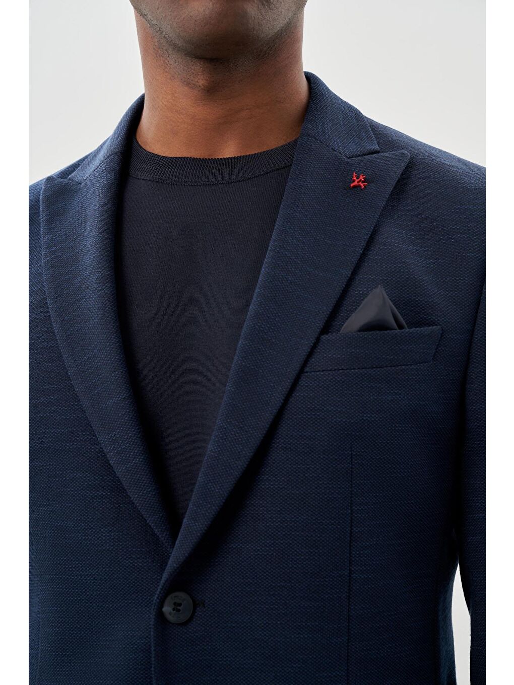 Koyu Lacivert Örme Kılıç Yaka 6 Drop Slim Fit Ceket 1002245155-3