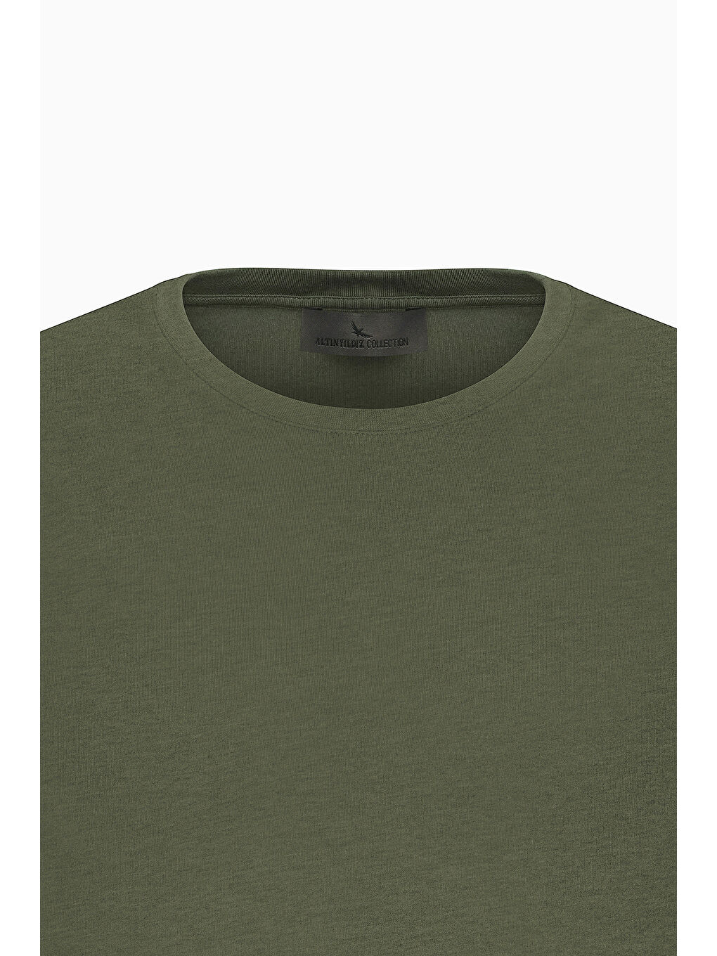 Erkek Haki Normal Kesim Bisiklet Yaka Pamuklu Tişört-5