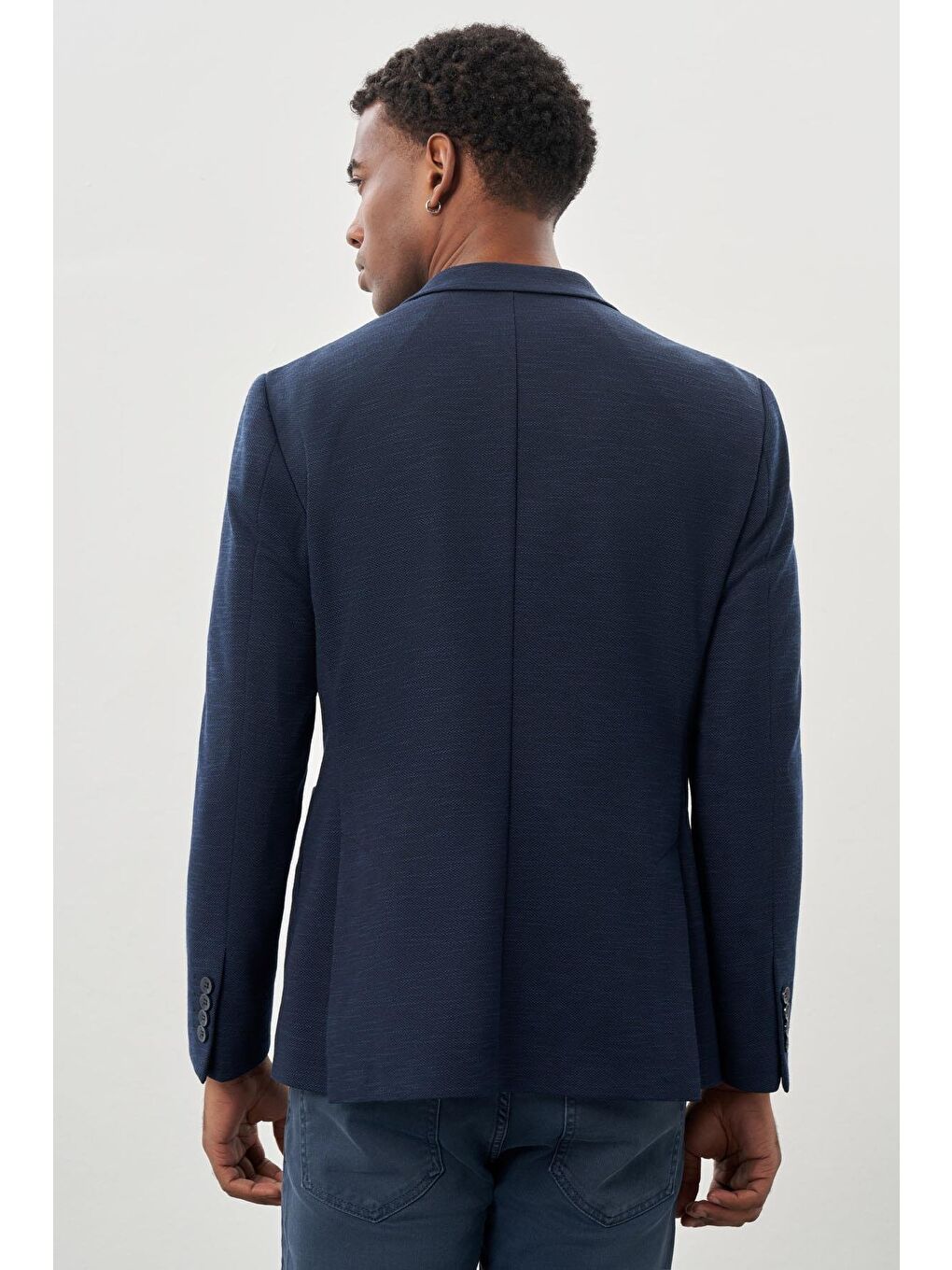 Koyu Lacivert Örme Kılıç Yaka 6 Drop Slim Fit Ceket 1002245155-4