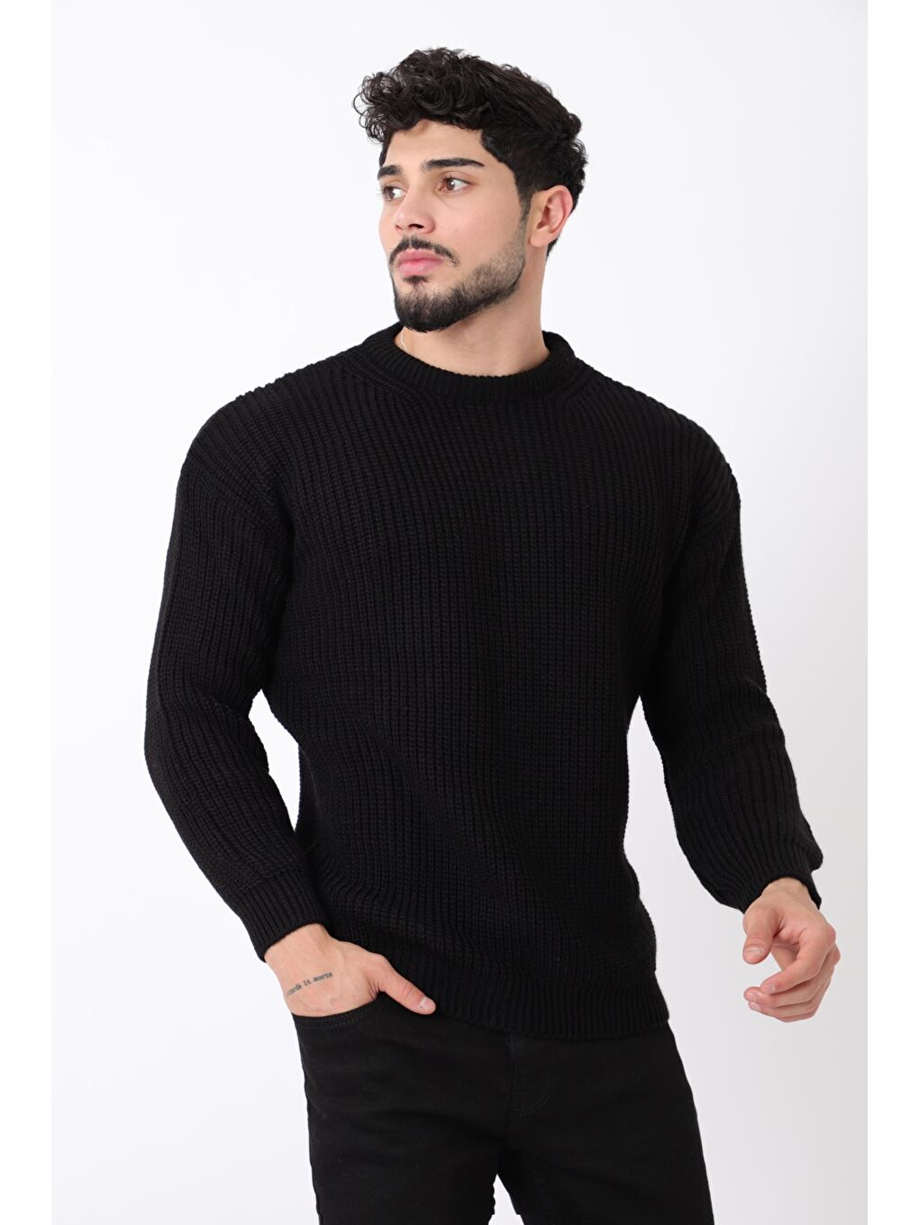 Siyah Yuvarlak Yaka Triko Erkek Kazak Bld 5307_10020