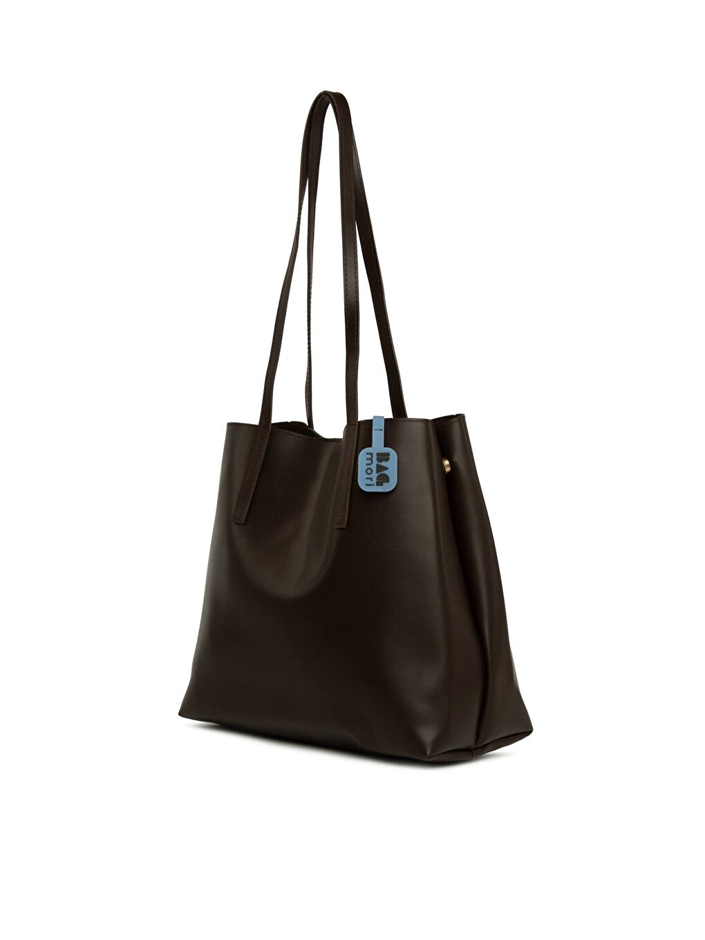 Kahverengi Yandan Çıtçıtlı İnce Askılı Tote Çanta-1