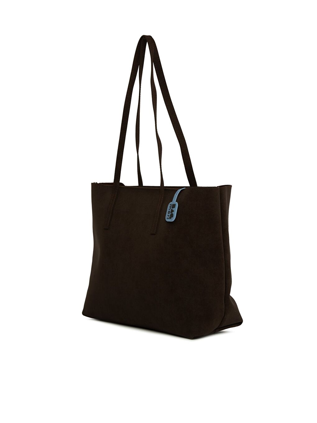 Kahverengi İnce Askılı Fermuarlı Nubuk Tote Çanta-1