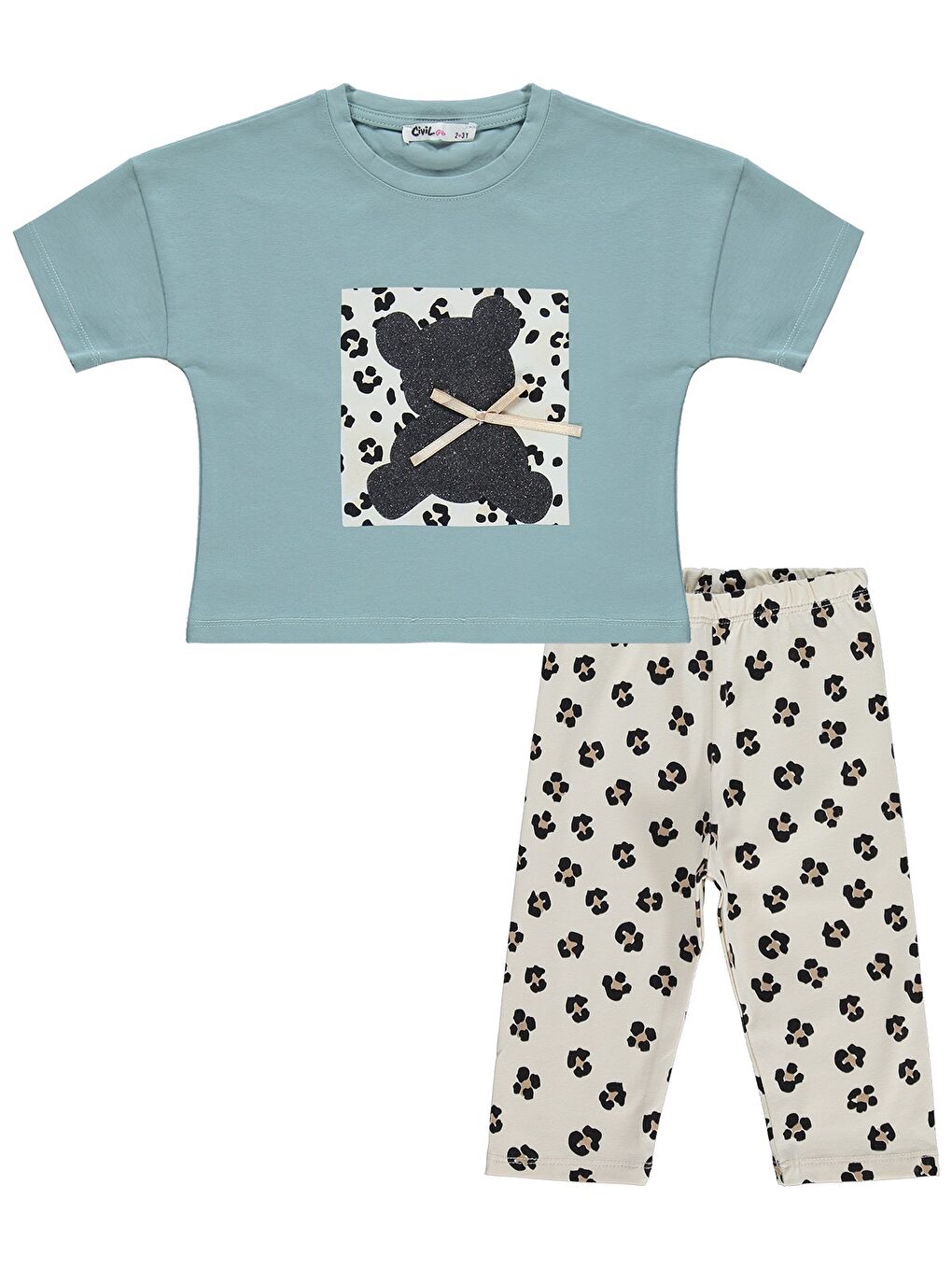 Girls Leopar Ayıcık Desenli 2-5 Yaş Takım - Yeşil-1