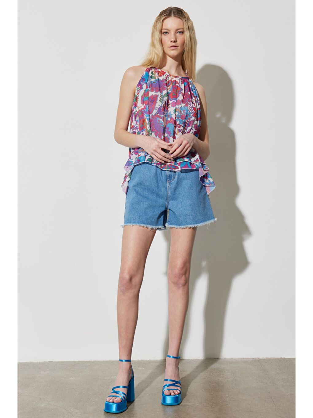 Yeşil Festival Regular Fit Normal Kesim %100 Pamuk Yüksek Bel Jean Jean Şort-2