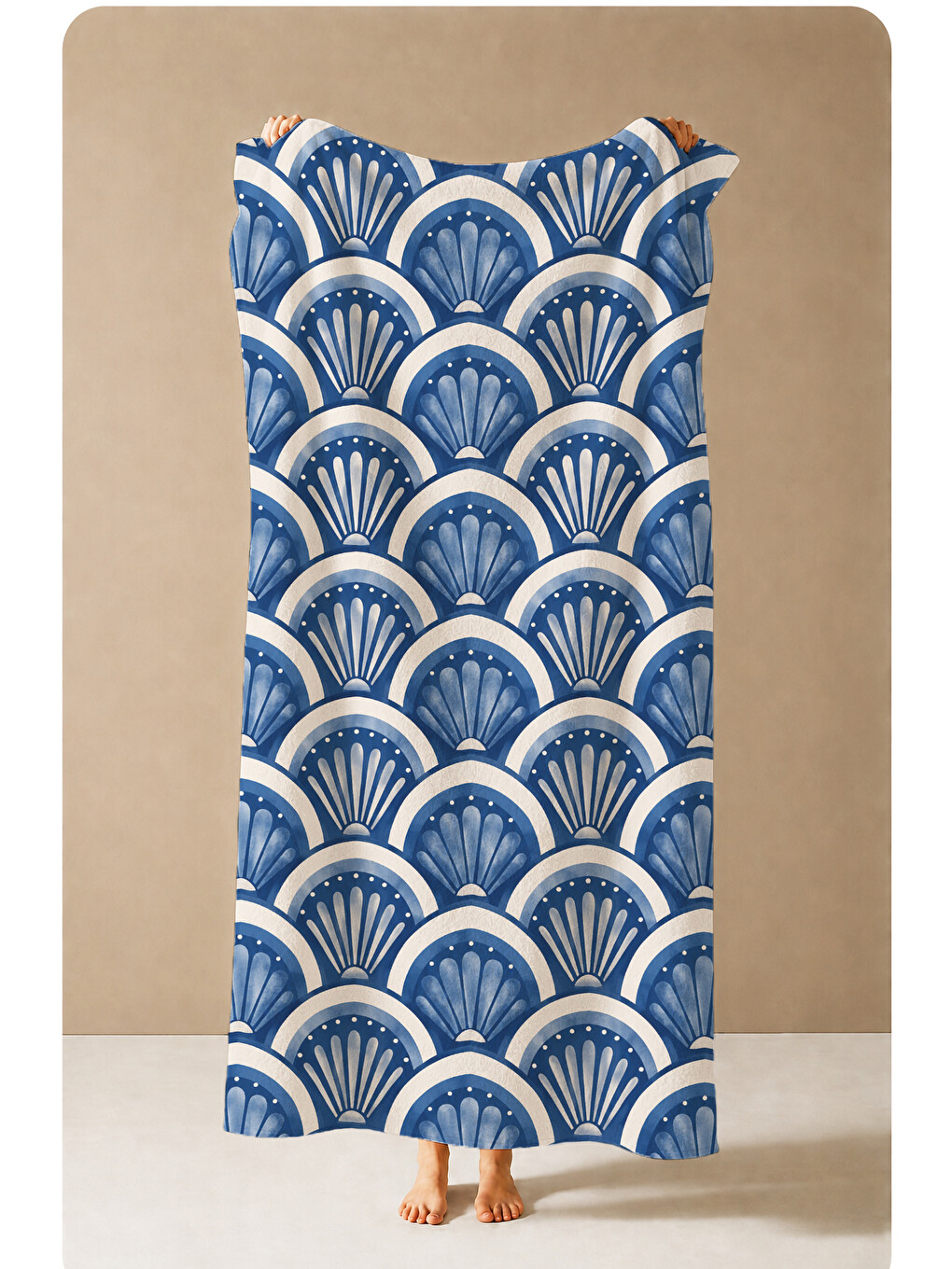 Japon Seigaiha Lacivert Dalga Motifli Desenli 70x150 Plaj Havlusu - Dijital Baskılı Banyo Havlusu-4
