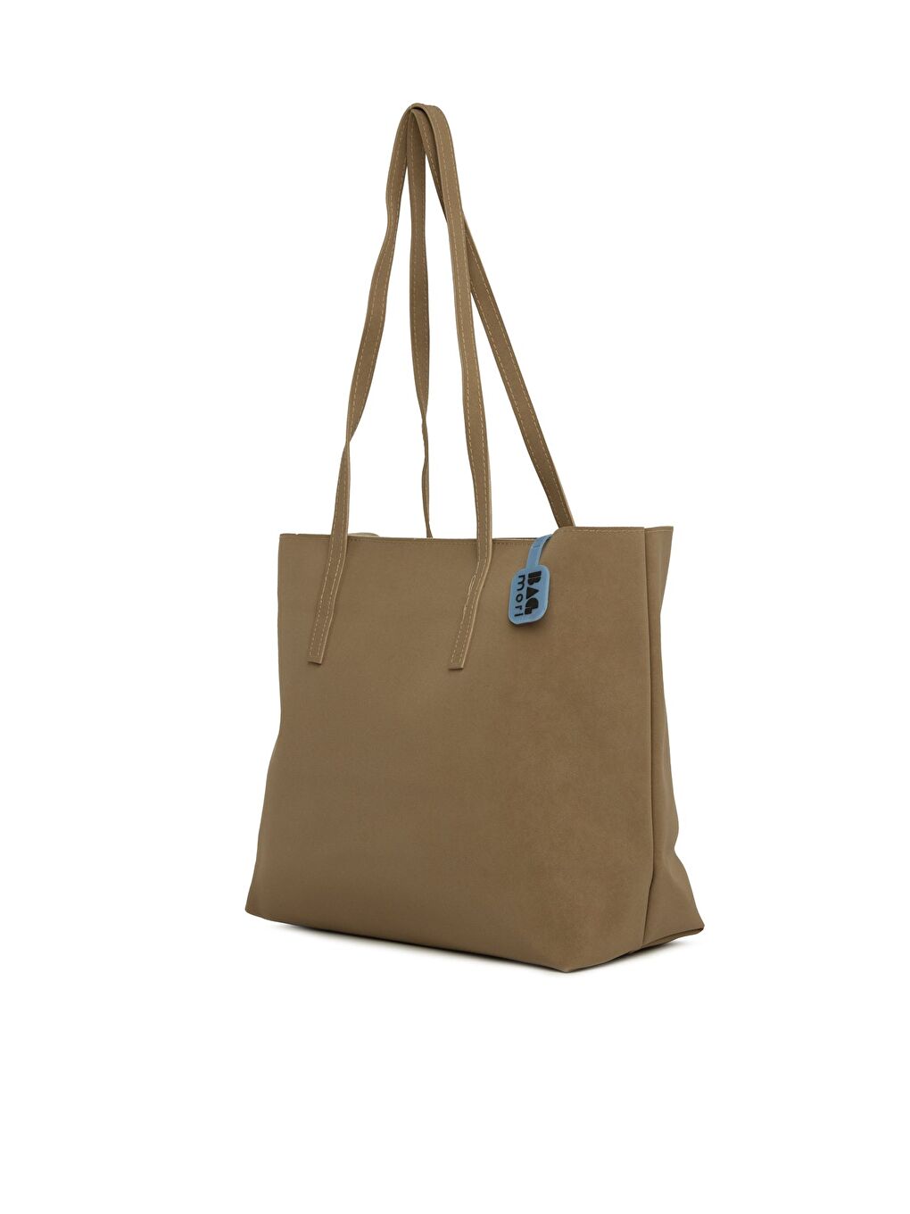 Bej İnce Askılı Fermuarlı Nubuk Tote Çanta-1