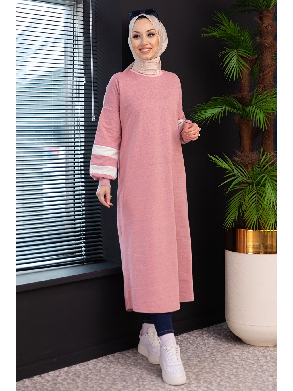 Bisiklet Yaka Kadın Pembe Elbıse - 4134