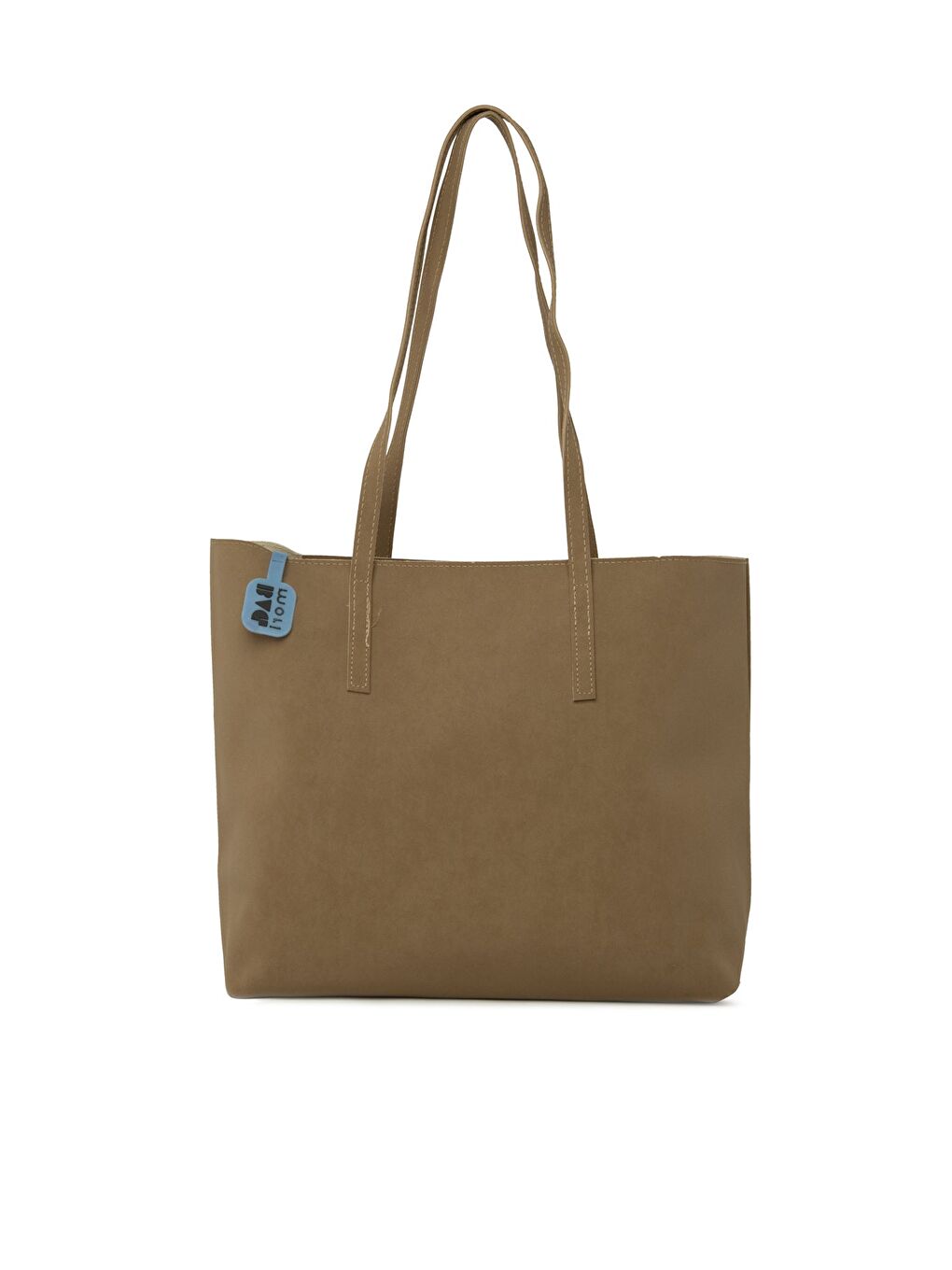 Bej İnce Askılı Fermuarlı Nubuk Tote Çanta-2