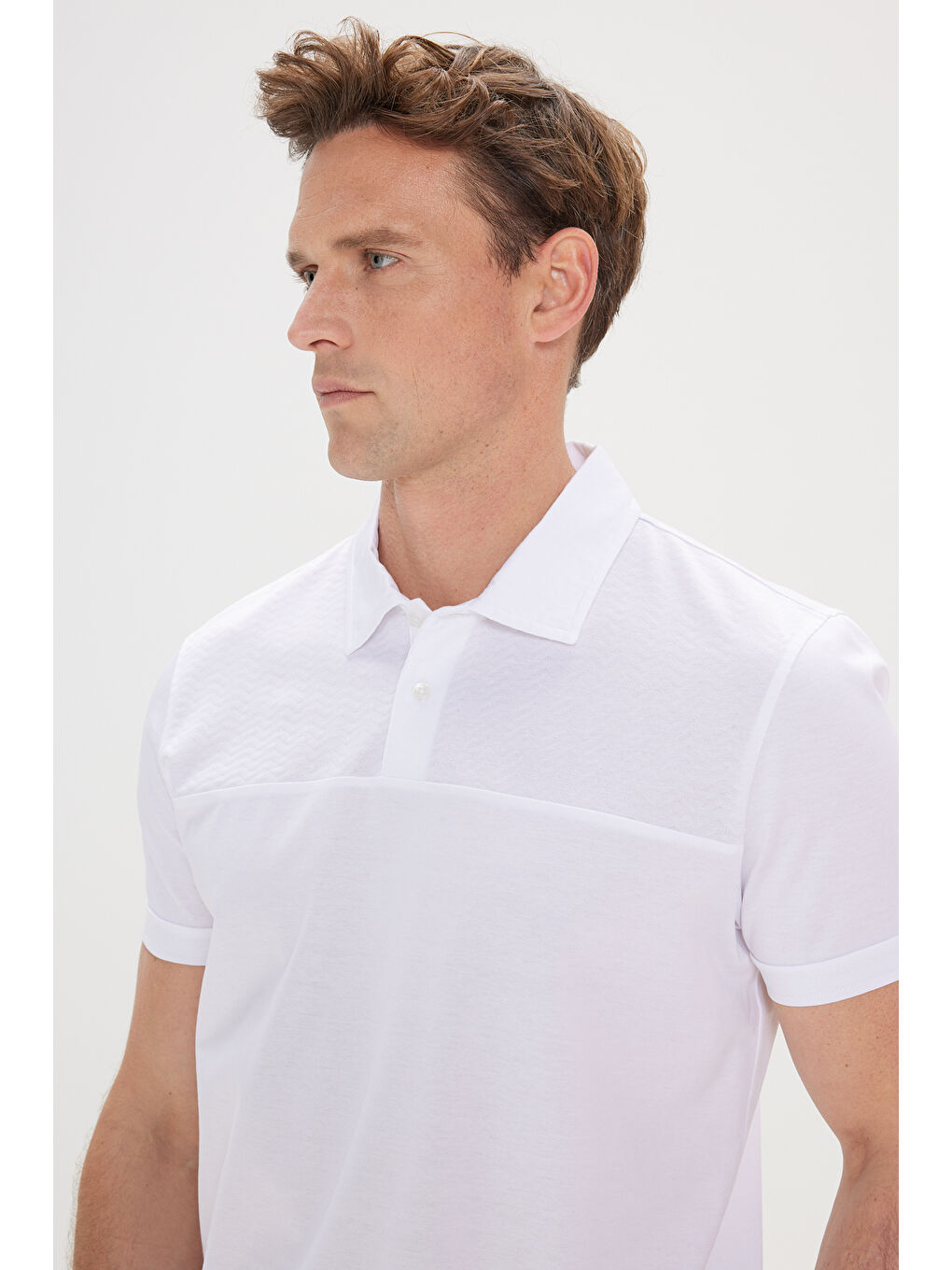 Erkek Beyaz Slim Fit Dar Kesim %100 Pamuk Polo Yaka Tişört-3