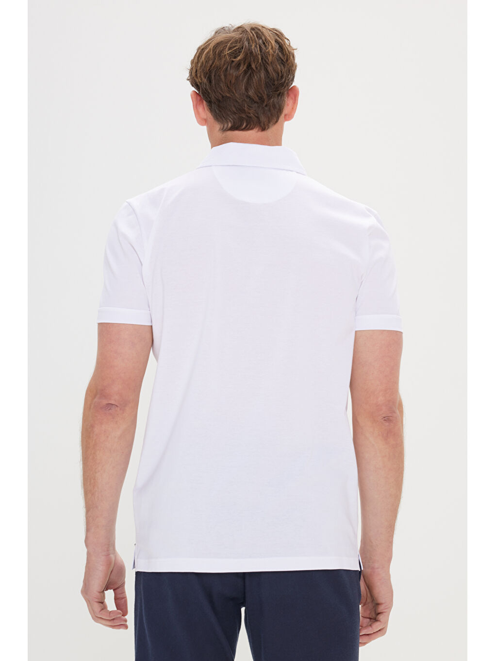 Erkek Beyaz Slim Fit Dar Kesim %100 Pamuk Polo Yaka Tişört-4