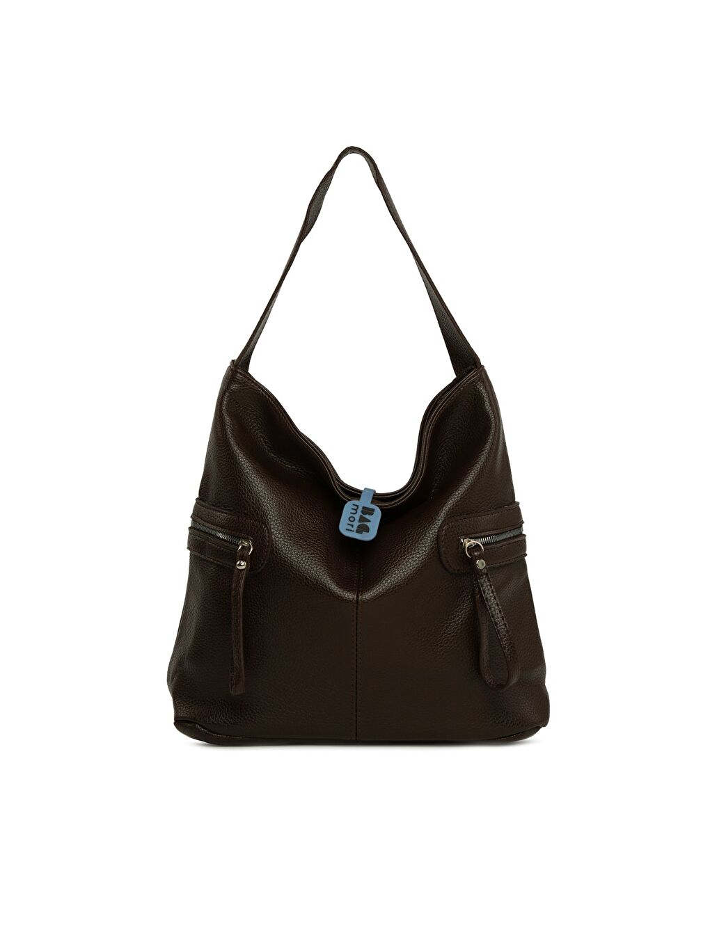 Kahverengi Dokulu Yan Fermuar Detaylı Salaş Çanta