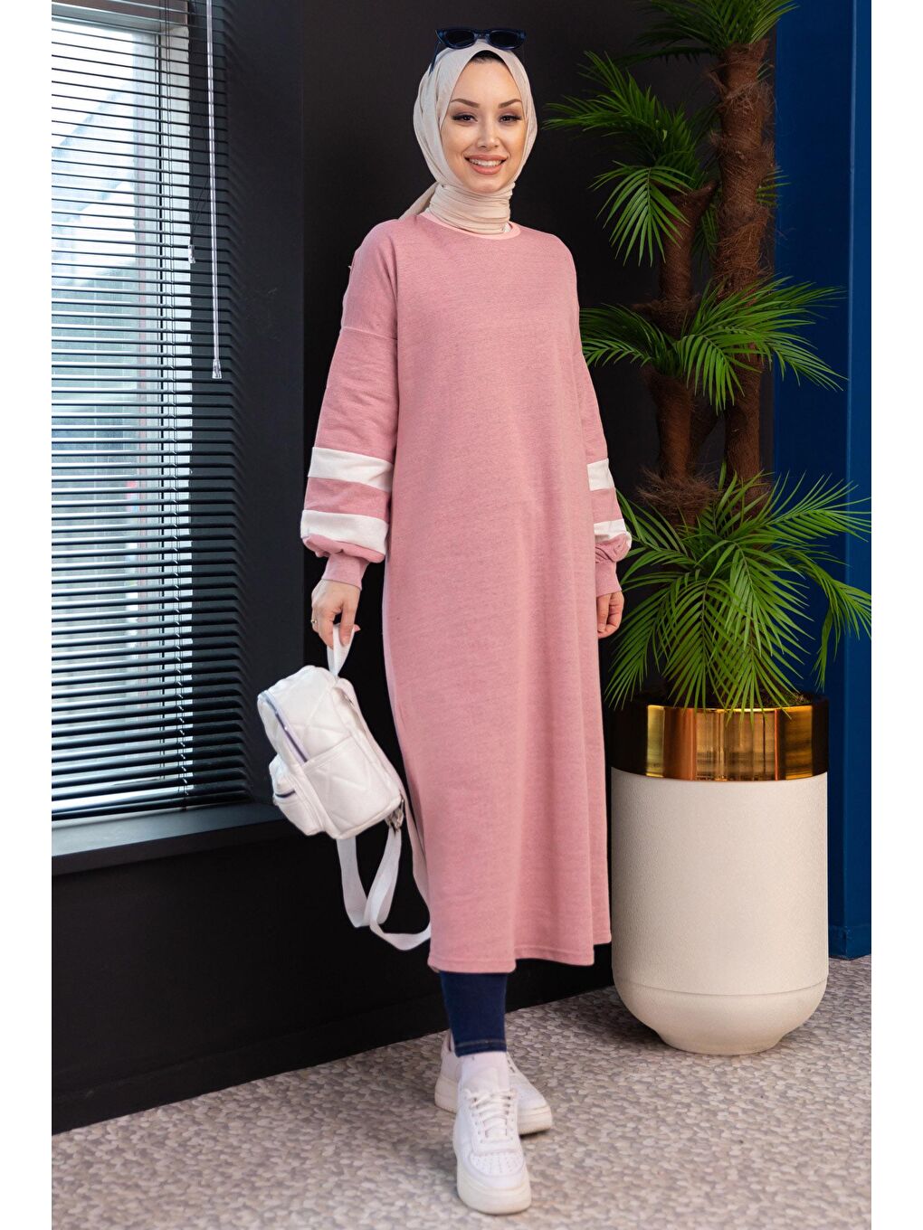 Bisiklet Yaka Kadın Pembe Elbıse - 4134-1