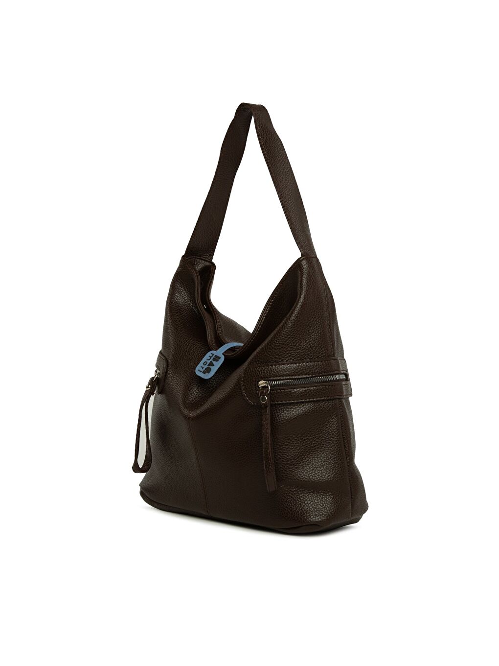 Kahverengi Dokulu Yan Fermuar Detaylı Salaş Çanta-1