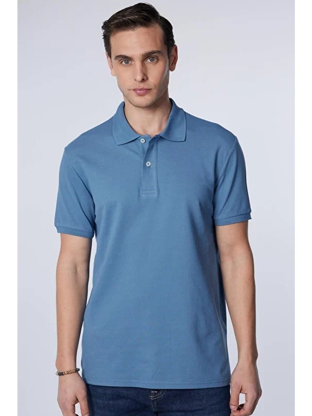 Erkek Slim Fit Dar Kesim Premium Seri %100 Pamuk Yumuşak Dokulu Merserize İndigo Polo Yaka Tişört-1