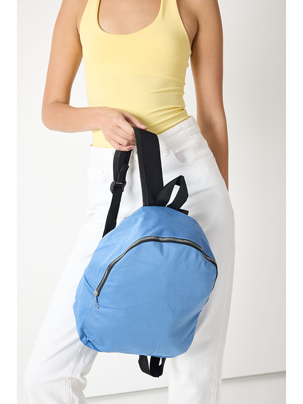 Mavi Kadın Sax Minimal Tasarım Kumaş Sırt Çantası-3