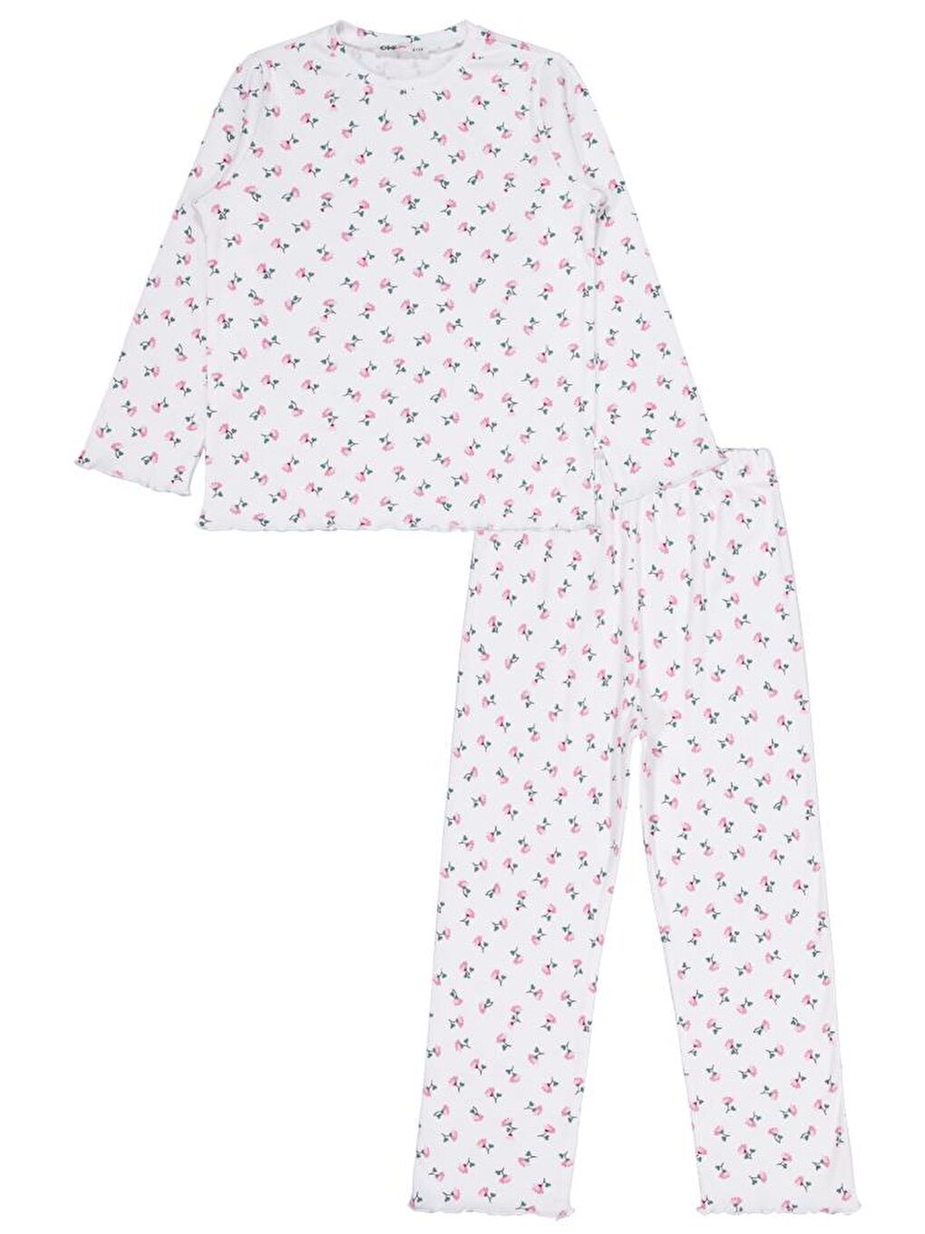 Girls Çiçek Desenli 6-9 Yaş Pijama Takımı - Ekru 8-9 Yaş