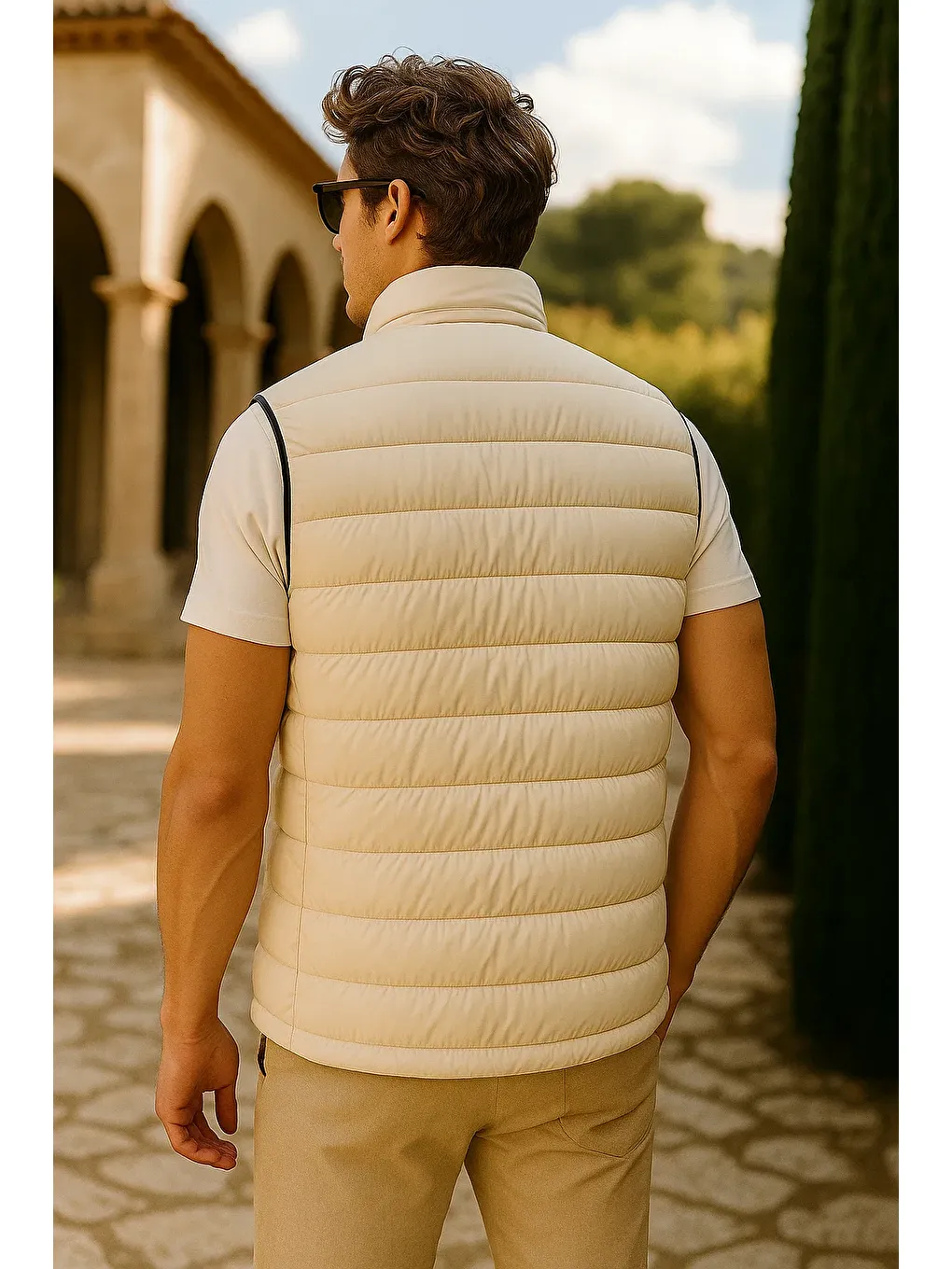 Ekru Erkek Kışlık Premium Trend Fermuarlı Krem Şişme Yelek-5