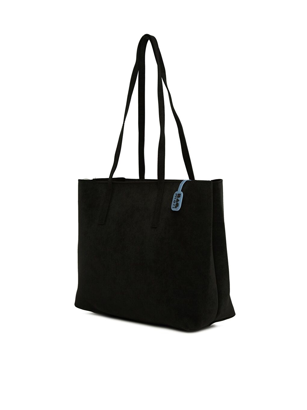 Siyah İnce Askılı Fermuarlı Nubuk Tote Çanta-1