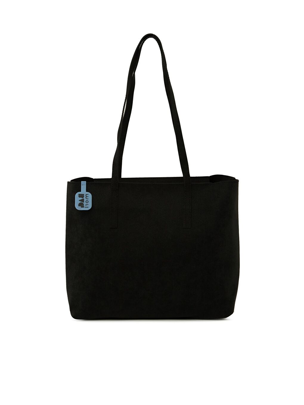 Siyah İnce Askılı Fermuarlı Nubuk Tote Çanta-2