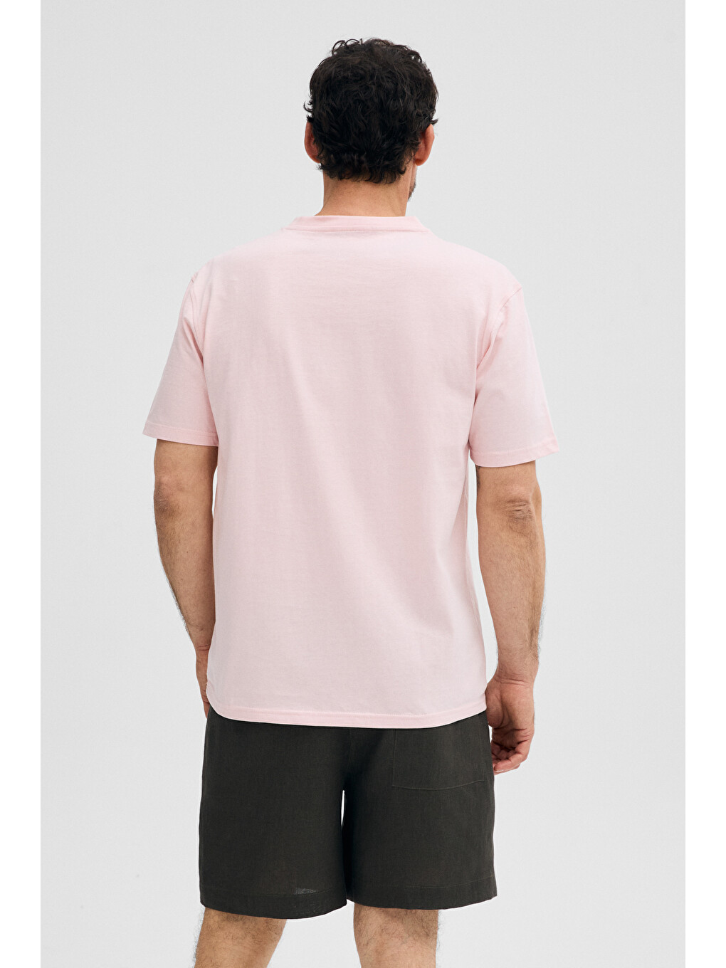 Pembe ALMERI Erkek %100 Pamuk Yumuşak Kumaşlı V Yakalı PEMBE T-Shirt-4