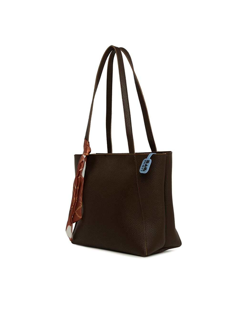 Kahverengi Üç Bölmeli Şallı Tote Çanta-1
