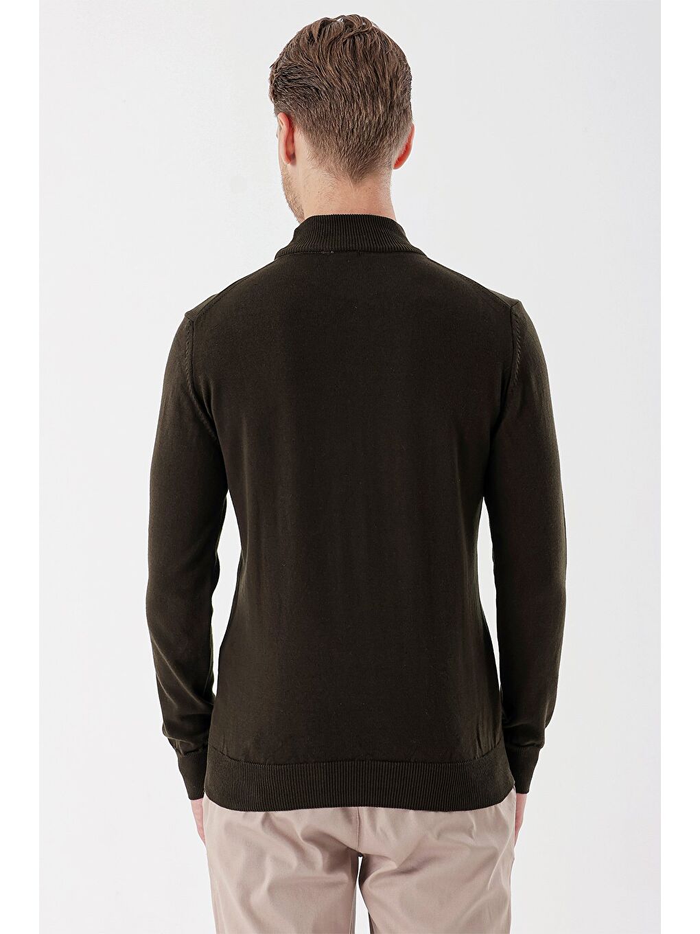 Koyu Haki Uzun Kollu Örme Yarım Balıkçı Yaka Pamuklu Klasik Comfort Fit Triko 1012235001-5