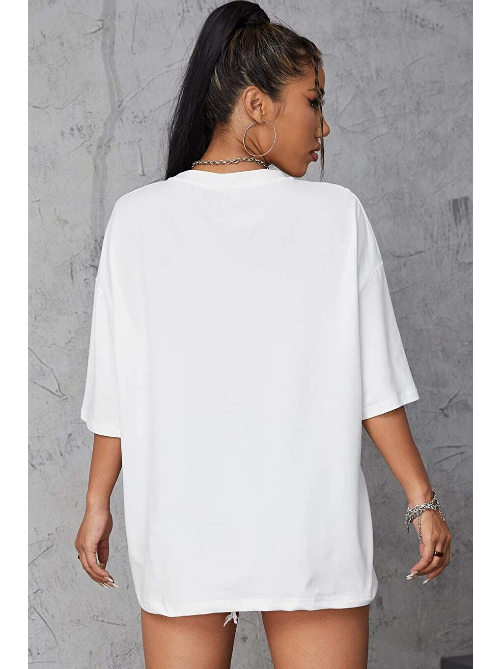 Beyaz Unisex Kalp Baskılı T-shirt-2