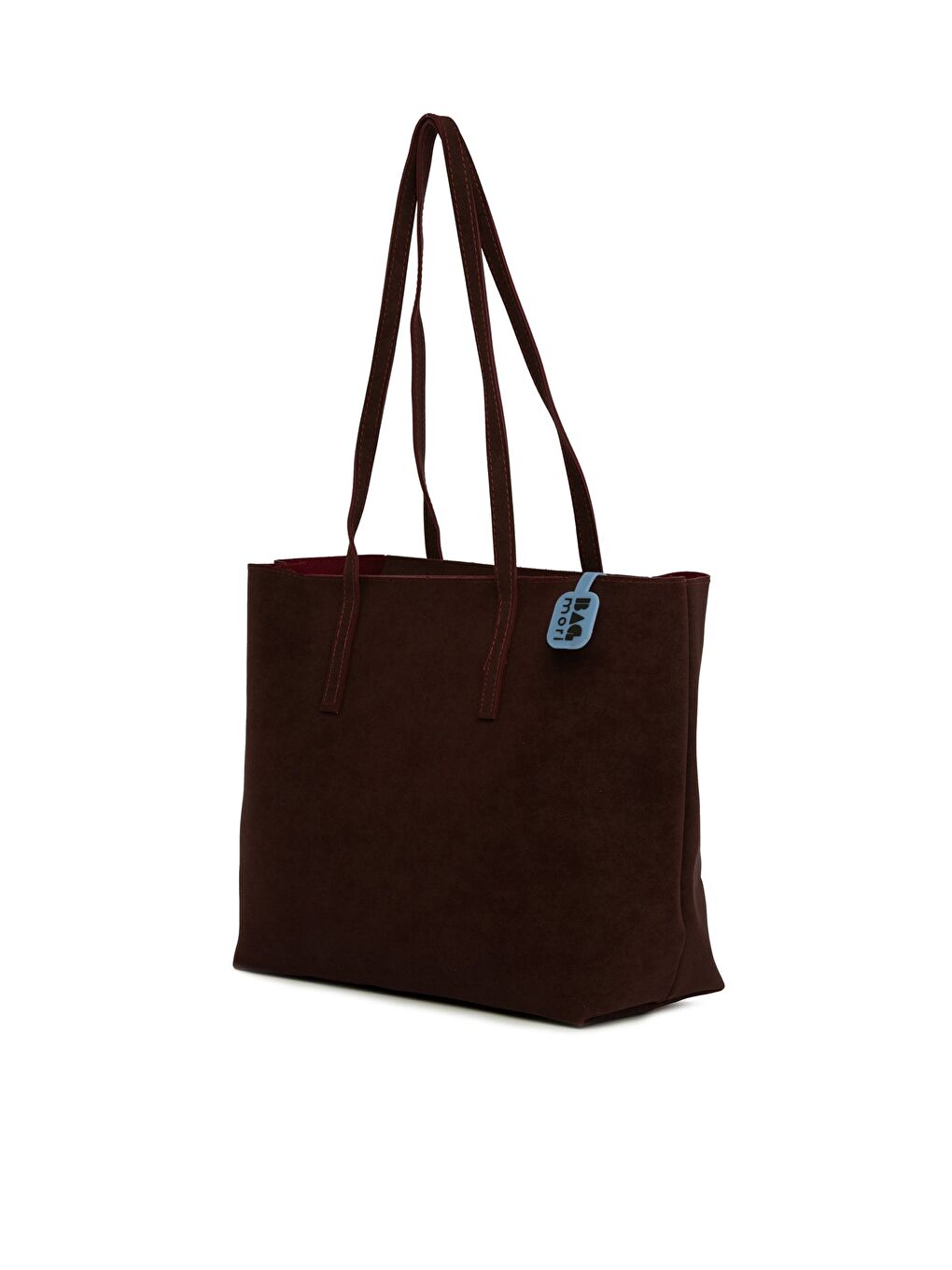 Bordo İnce Askılı Fermuarlı Nubuk Tote Çanta-1