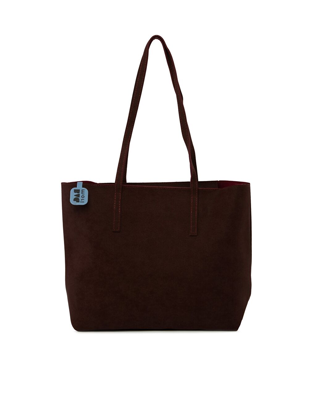 Bordo İnce Askılı Fermuarlı Nubuk Tote Çanta-2