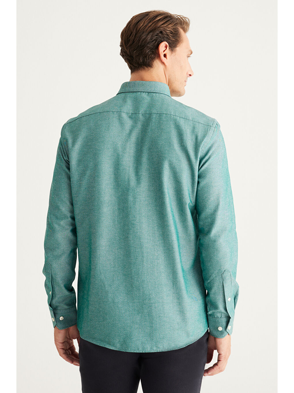 Erkek Yeşil Tailored Slim Fit Dar Kesim Düğmeli Yaka Oxford Gömlek-5