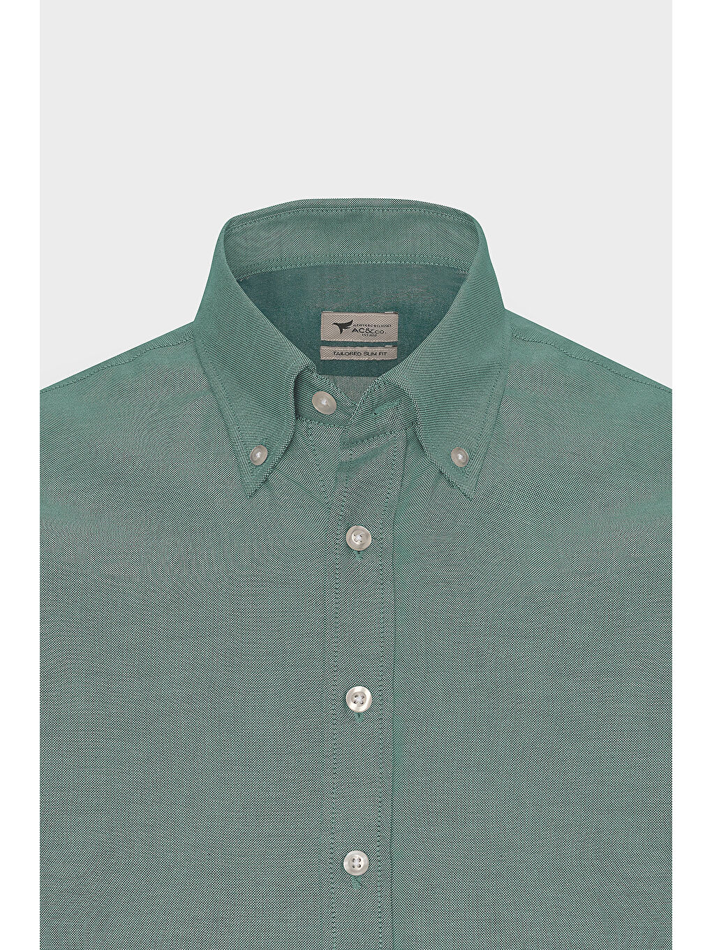 Erkek Yeşil Tailored Slim Fit Dar Kesim Düğmeli Yaka Oxford Gömlek-7