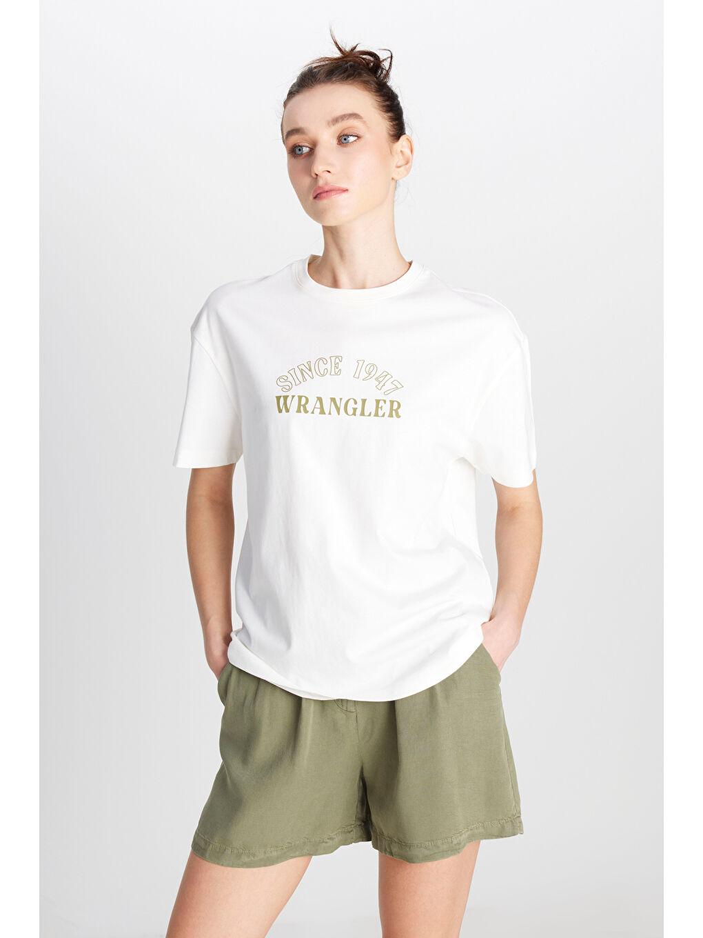 Regular Fit Normal Kesim Bisiklet Yaka %100 Pamuk Kırık Beyaz Tişört-1