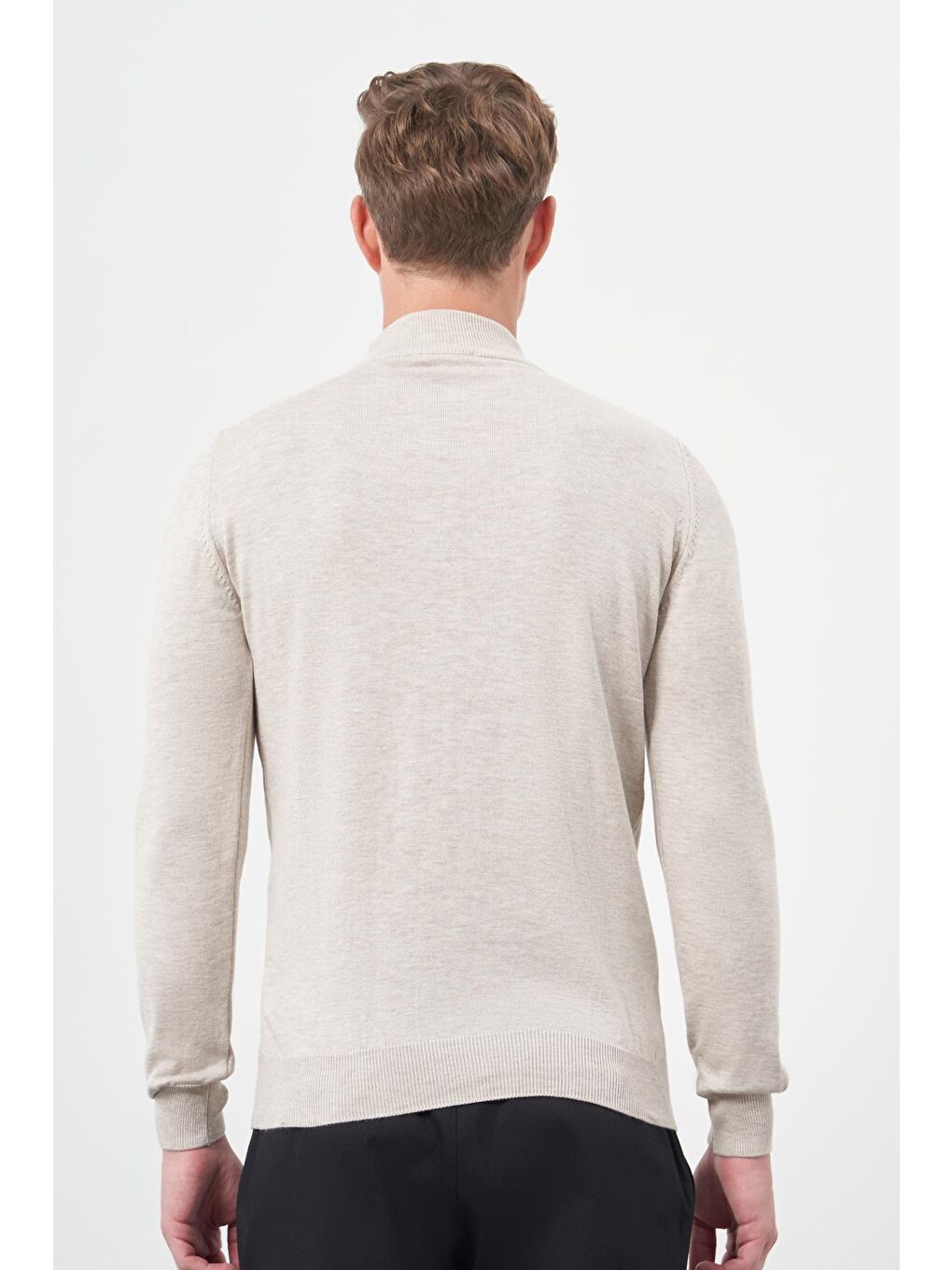 Açık Bej Uzun Kol Düz Örme Yarım Balıkçı Yaka Classic Comfort Fit Triko 1012245001-4