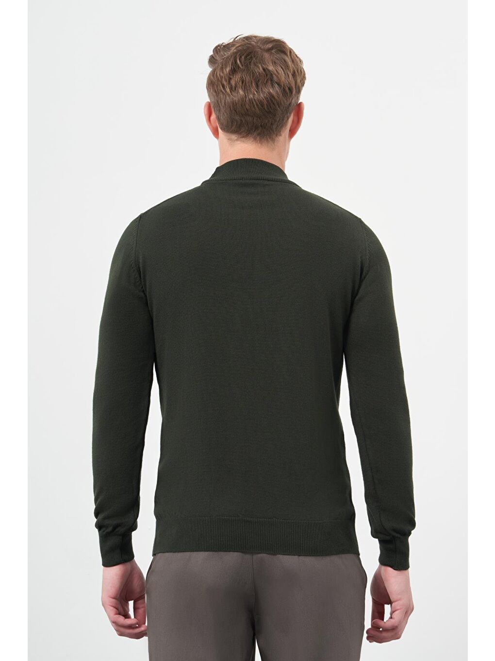 Koyu Haki Uzun Kol Düz Örme Yarım Balıkçı Yaka Classic Comfort Fit Triko 1012245001-4