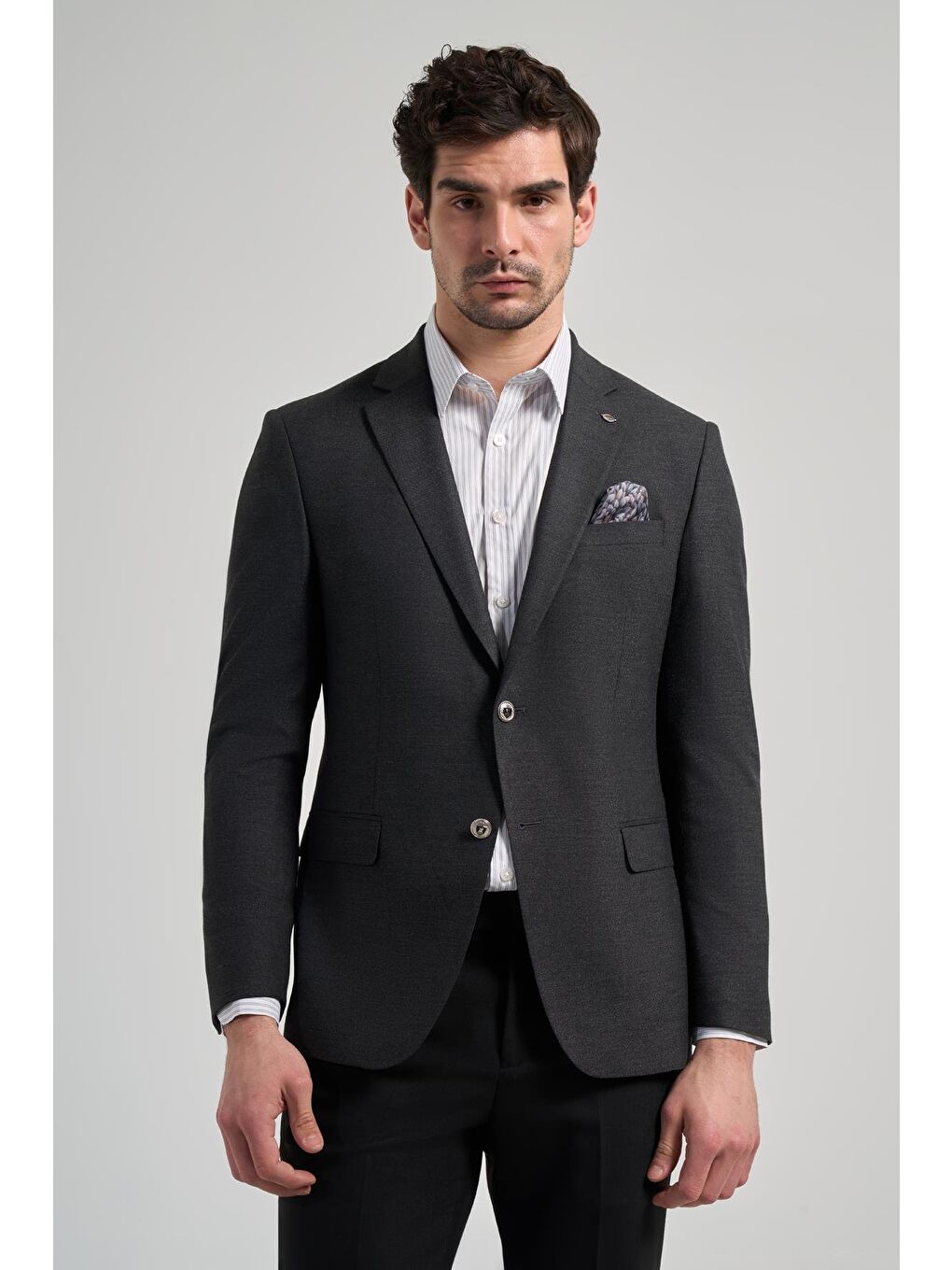 Antrasit Düz Bez Ayağı Mono Yaka Tam Astar Esnek 6 Drop Slim Fit Ceket 1002245903